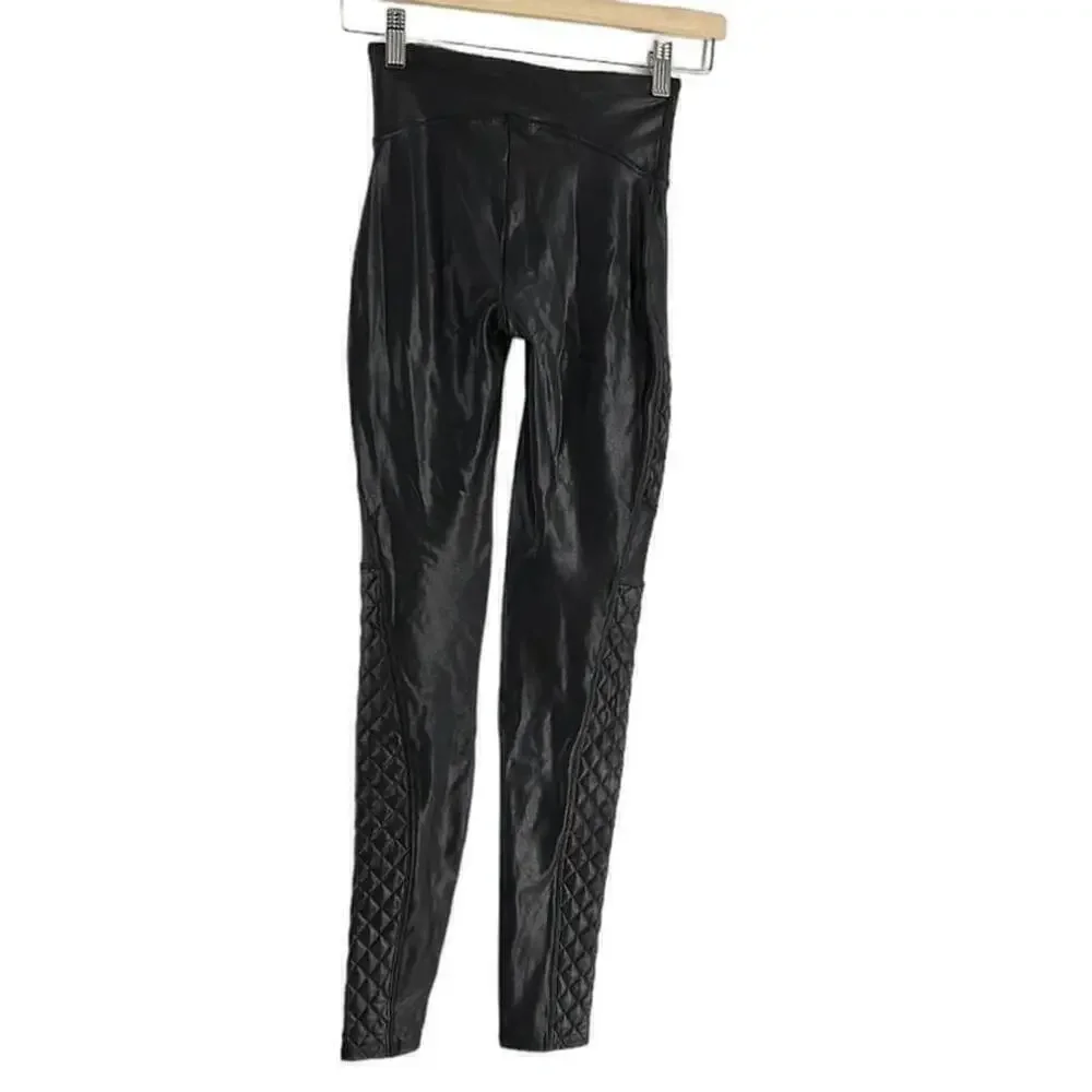 Spanx high waisted faux leather quilted leggings flattering casual event sz xs